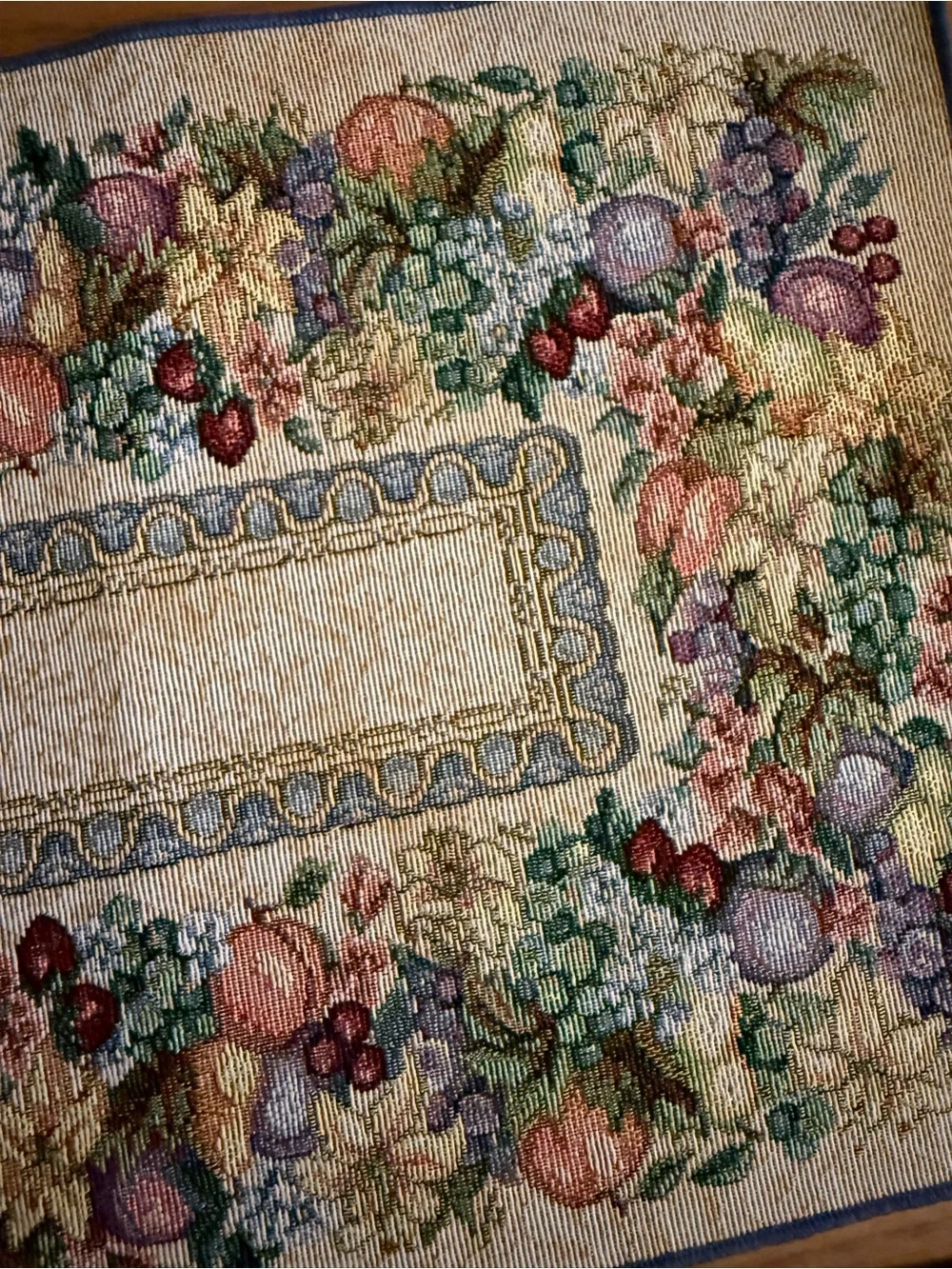 Floral Fruit Tapestry Placemat Pair in Cream and Blue